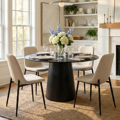 4 - Person Dining Table Sets With Round Table & 4 Upholstered Chenille Chairs