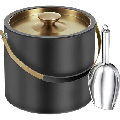 4QT Modern Insulated Ice Bucket With Silicone Lid Scoop Strainer Double Wall Stainless Steel Ice Bucket For Parties & Cocktail Bar Ideal For Gift