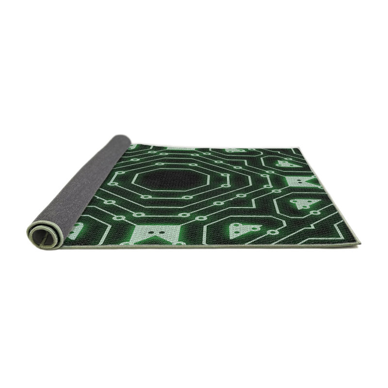 Tapis vert/noir à motifs, Rond 5 pi