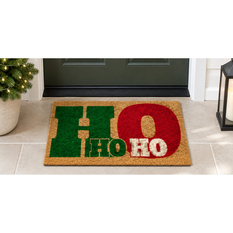 Tapis de porte antidérapant en fibre de coco avec envers PVC 18 x 30 pouces - Tapis de Noël Ho Ho