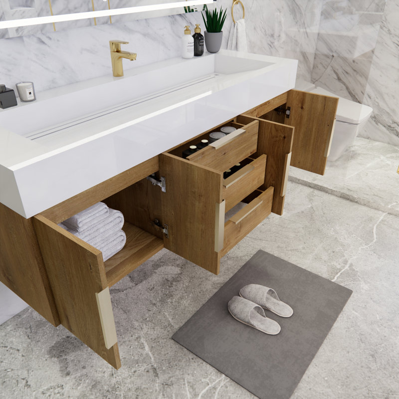 Glasgow 59'' Bathroom Vanity with Acrylic Top, Oak
