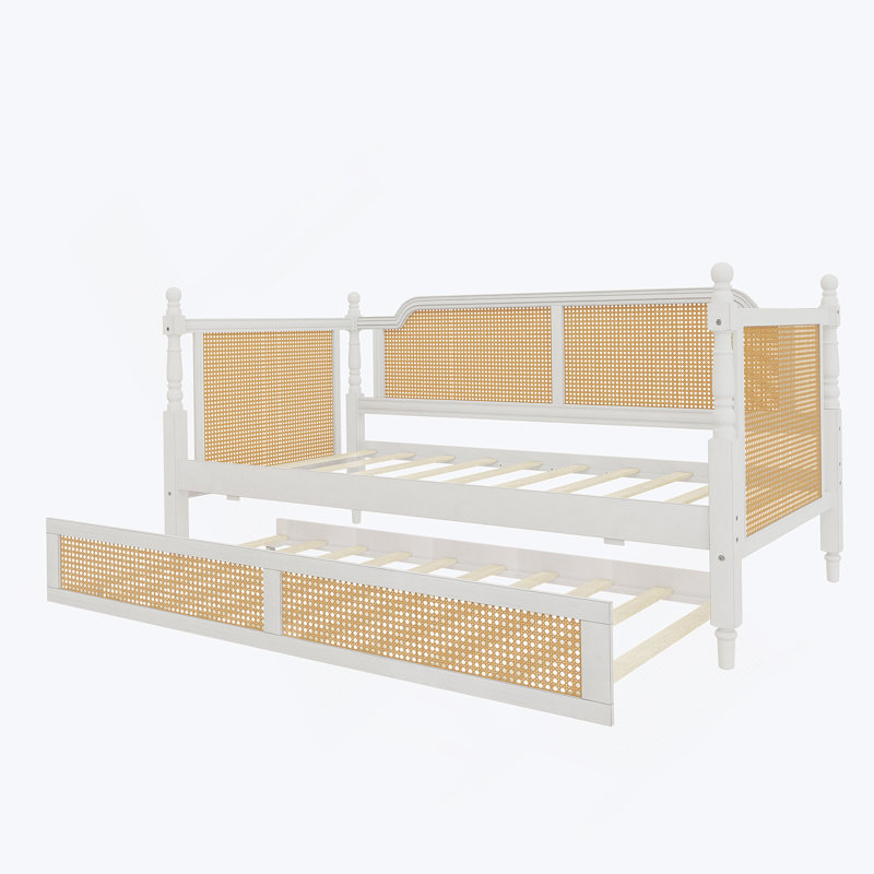 Lit de jour en rotin avec couchette, Lit simple, Blanc antique