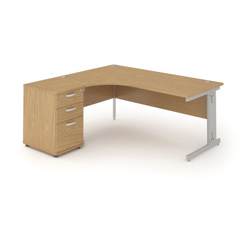 Impulse L-Shaped Metal Base Computer Desk, Left, Oak, 73cmH x 160cm W x 163cmD