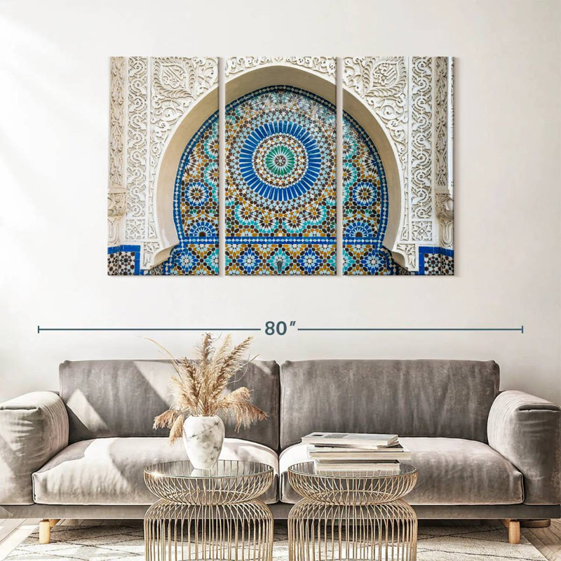 Ensemble de 3 carreaux marocains sur toile, H 57 po x l 36 po x P 1,25 po