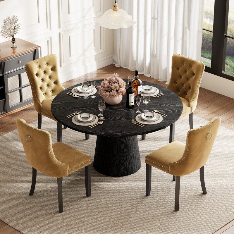 Ensemble de table de salle à manger ronde avec 4 chaises capitonnées rembourrées, ensemble de table de salle à manger de style Mid-Century pour coin-repas de cuisine