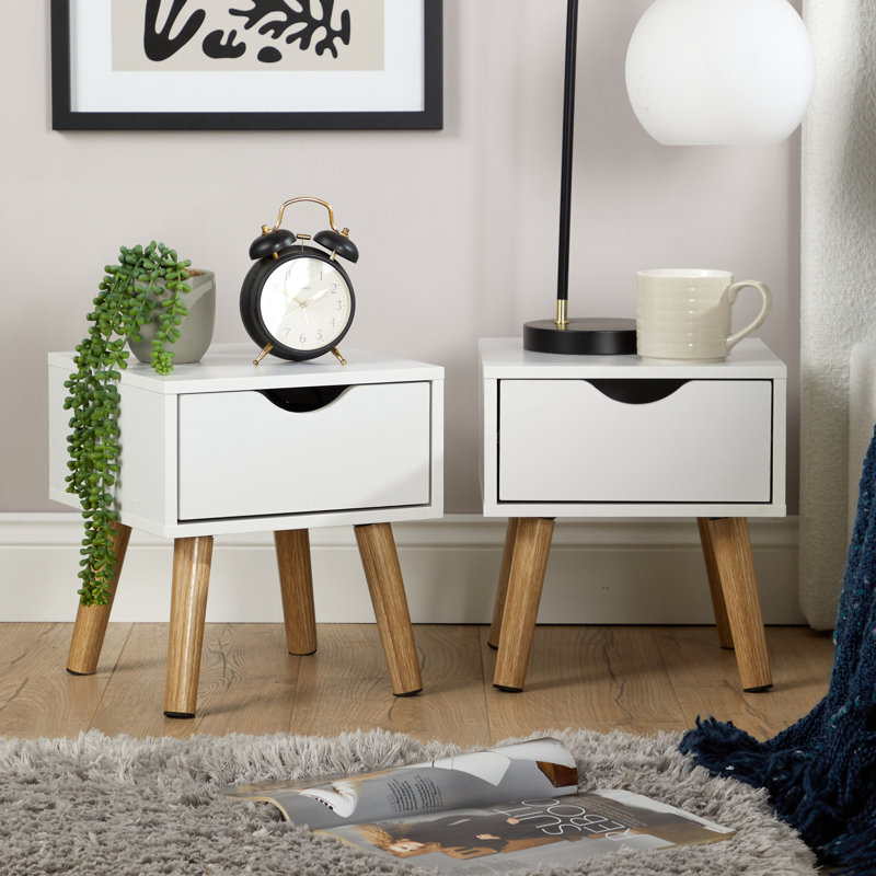 Clarinda Pair of 1 Drawer Scandi Bedside Table Units, White