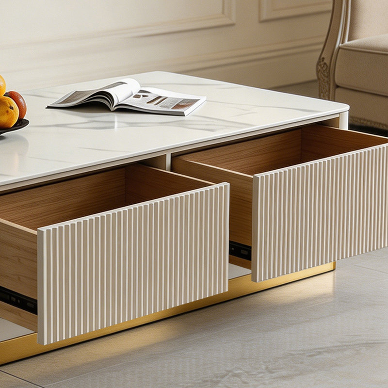 Table basse rectangulaire en pierre frittée, H 13,78 po x l 51,18 po x P 27,56 po, Picture color / Gold
