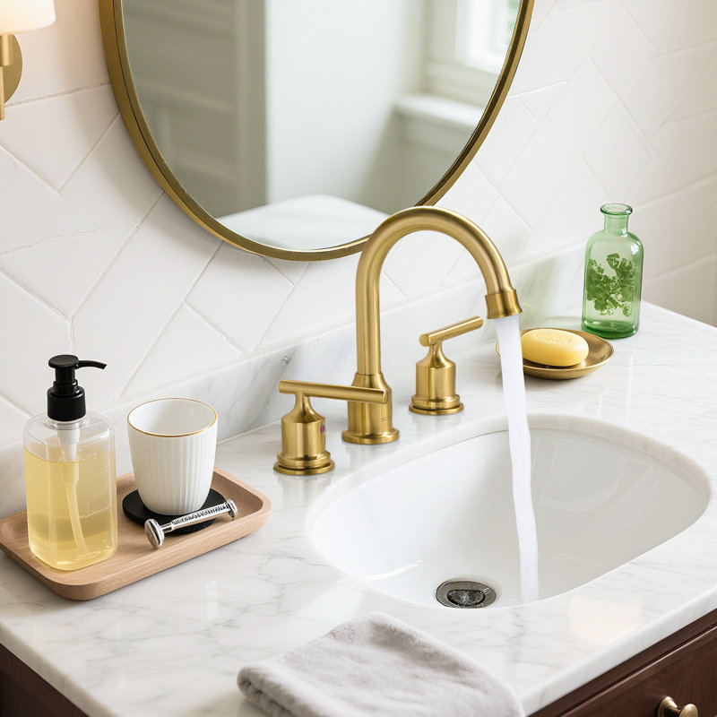 2-handle Bathroom Faucet with Drain Assembly, Gold