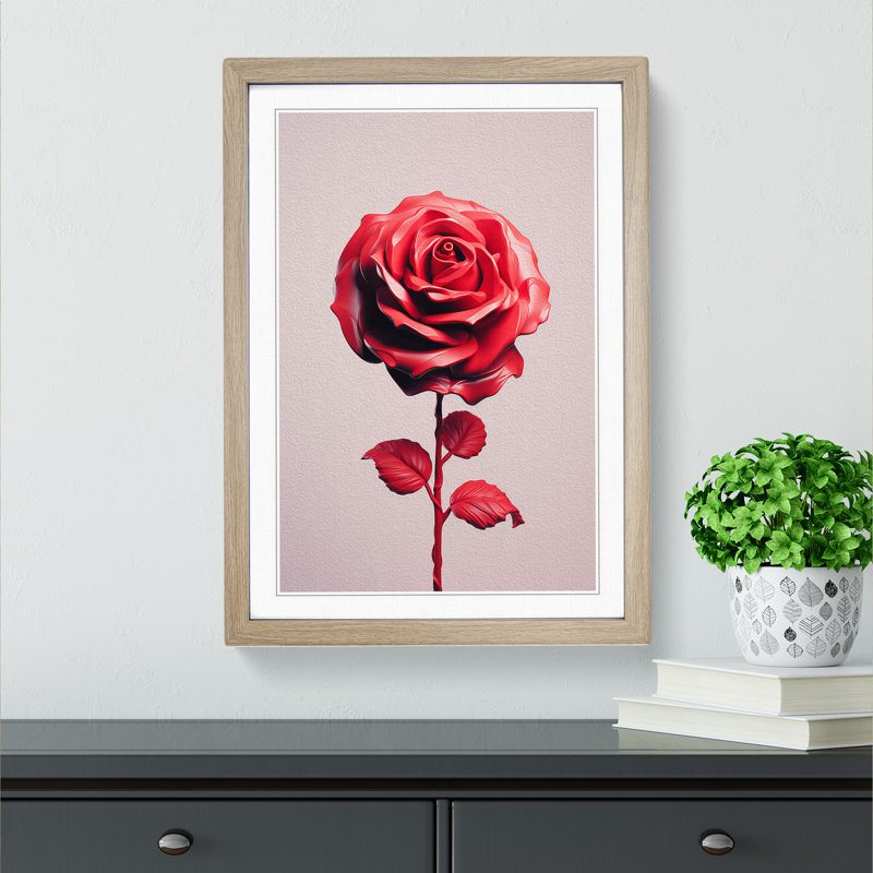 Rose Minimalism - Single Picture Frame Print on Wood, 64cm H x 46cm W x 2cm D, Oak