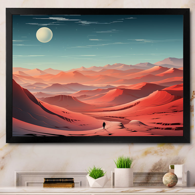«Crimson Sands Desert Moon Horizon I», art mural désert, Cadre d'angle fermé noir, H 30 po x l 40 po x P 1,5 po