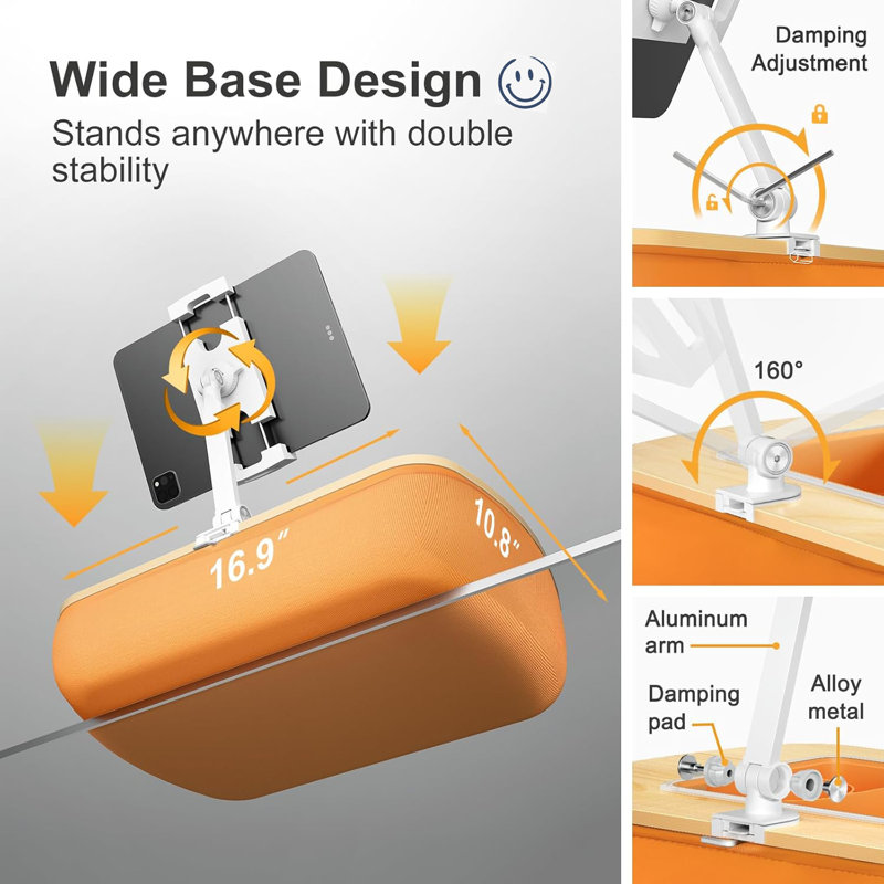 Adjustable Lap Beanbag Tablet  Stand, with Snack Bowl,362° Rotating Cli