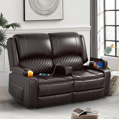 Loveseat Recliner, Manual Reclining Loveseat With Removable Armrest, Faux Leather Recliner Chair For Adults With 2-Tier Cushions, USB Charging Ports,
