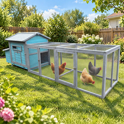 114"L Wooden Chicken Coop with outdoor Run, Nesting Box, Lockable Doors & Ramp for 2-3 chickens