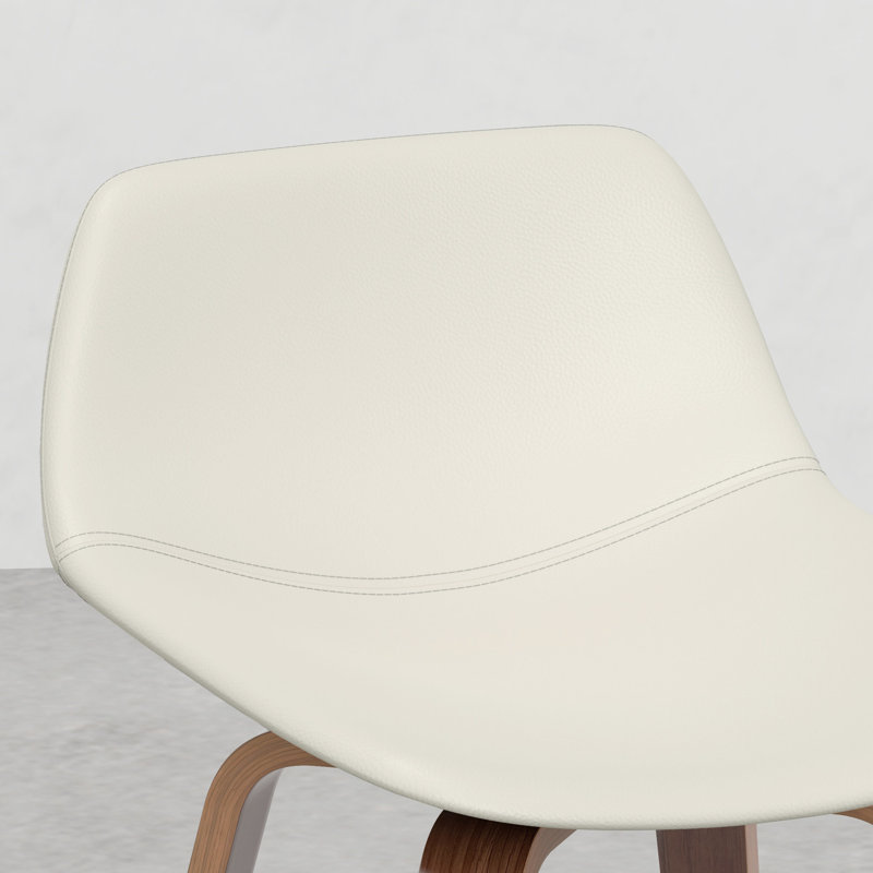 2 Mid-century Stools - Cream Padded Seat Brown Veneer Footrest Bar Area Decor Choice 2 Counter/bar Height Upholstery, Footrest, Frame, Look