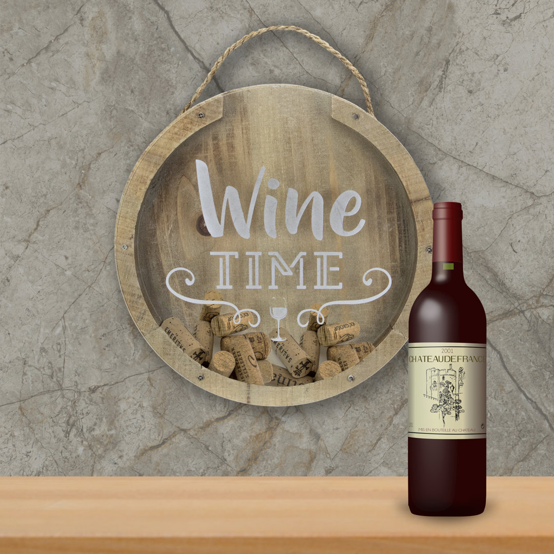 12" Round Wine Time Cork Collector Wooden Hanging Wall Decoration Trinx