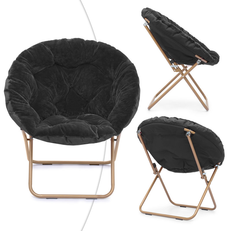 Fauteuil d'appoint pliant avec repose-pieds Marquice, Fourrure synthétique noire