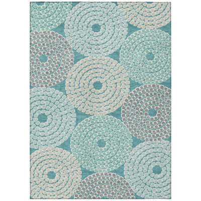 Tapis extérieur lavable à motif géométrique bleu sarcelle beige et gris 5 pi x 8 pi