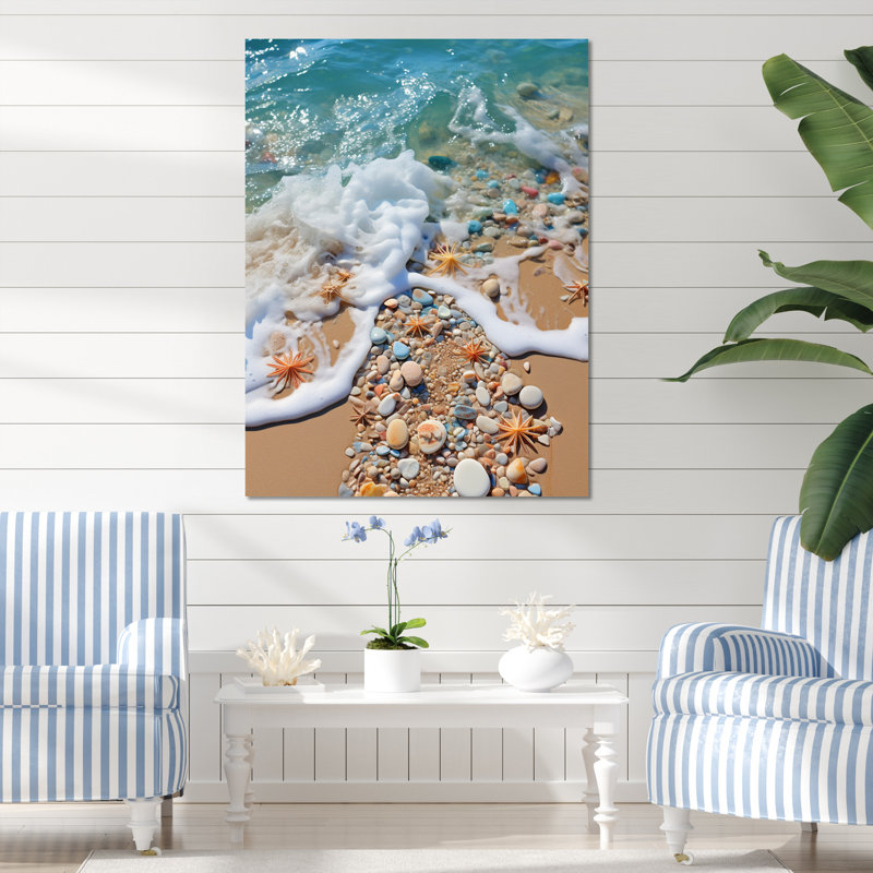 Xhuliana Turquoise Beach Seashell II, H 44 po x l 34 po x P 1,5 po, Toile tendue