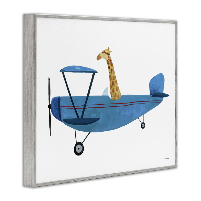 «Girafe Pilot in Air plane on Wood» par Rachel Nieman, reproduction, H 11 po x l 14 po x P 1,5 po