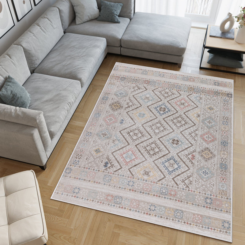 Machine Washable Alden Beige/Ivory Rug, Rectangle 6'6" x 9'6"