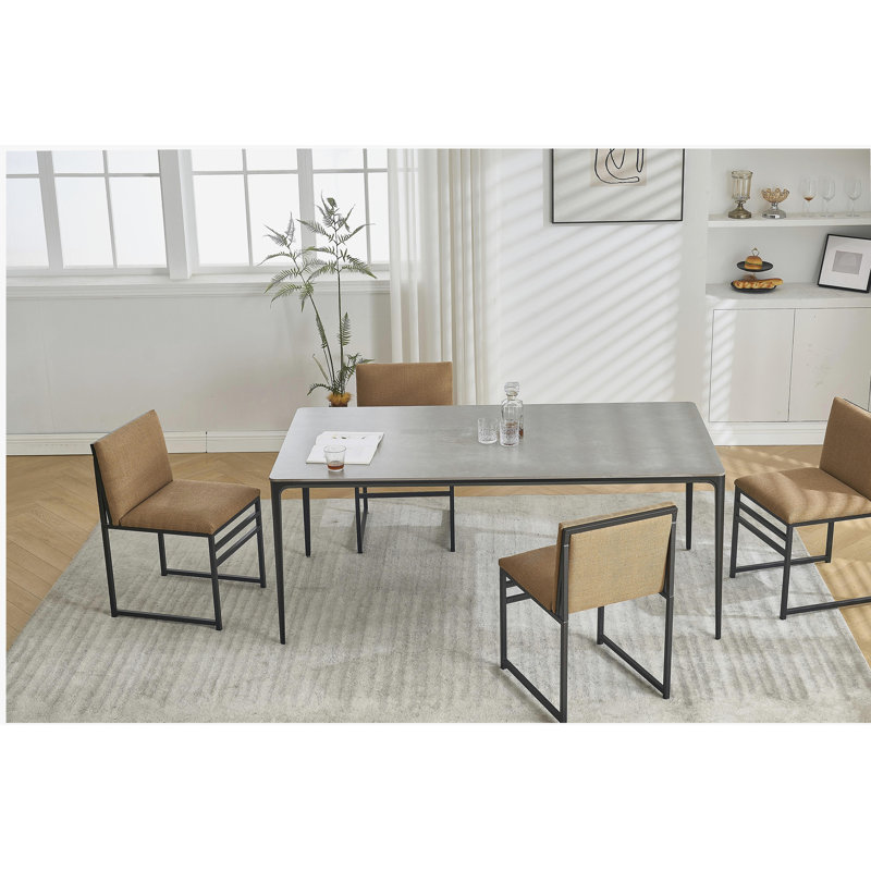 Ensemble de 2 chaises de salle à manger modernes, coussins et dossier rembourrés en lin avec supports en fer artisanal minimalistes