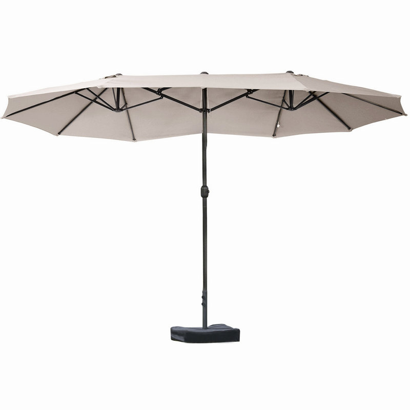 Parasol d'extérieur rectangulaire en acier de 15 pi avec base, protection solaire et manivelle pour terrasse, Brun