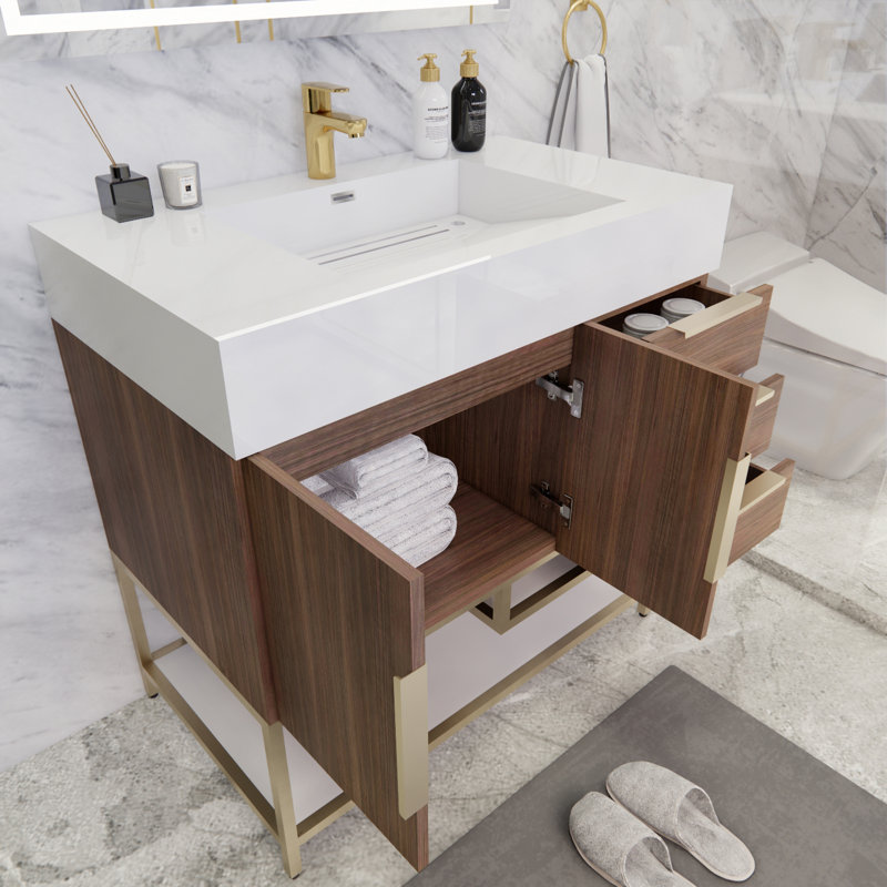 Ensemble de meuble-lavabo simple 36 po Glasgow, Bois de rose, Blanc