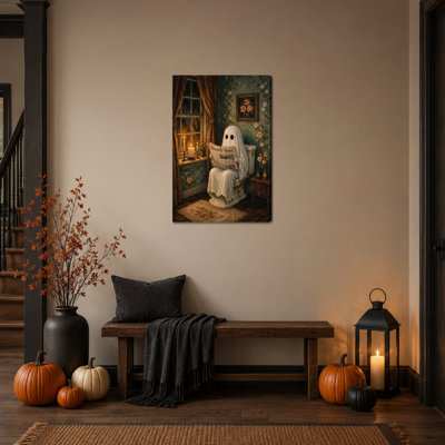  Toile d'Halloween, art mural rétro rustique, peinture gothique fantaisiste, impression de salle de bain effrayante, maison hantée sereine, œuvre d'art fantaisiste, décoration pour chambre d'Halloween, 20 x 30