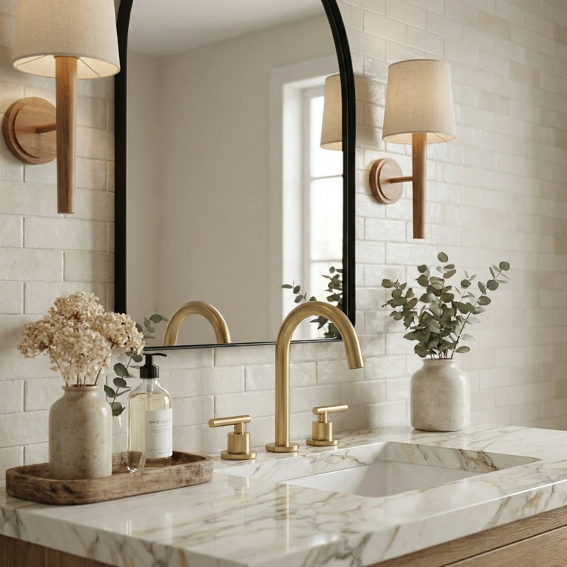 Luster High-Arc Widespread Bathroom Sink Faucet 2-Handle with Drain Assembly, Brushed Gold
