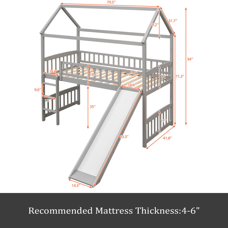 Lit mezzanine simple Alaiyah Kids, Gris