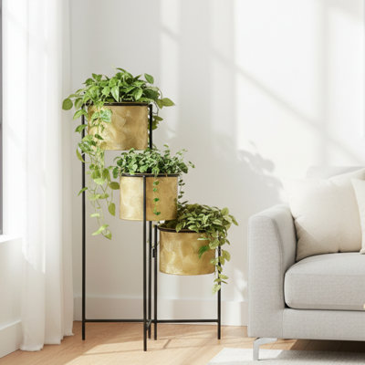 Jardinières d'intérieur en métal, pots de plantes dorées 32 po