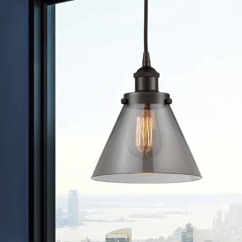 Mini-luminaire suspendu 1 lumière Cone, H 9,75 po x l 7,75 po x P 7,75 po, Gris, Bronze frotté à l'huile