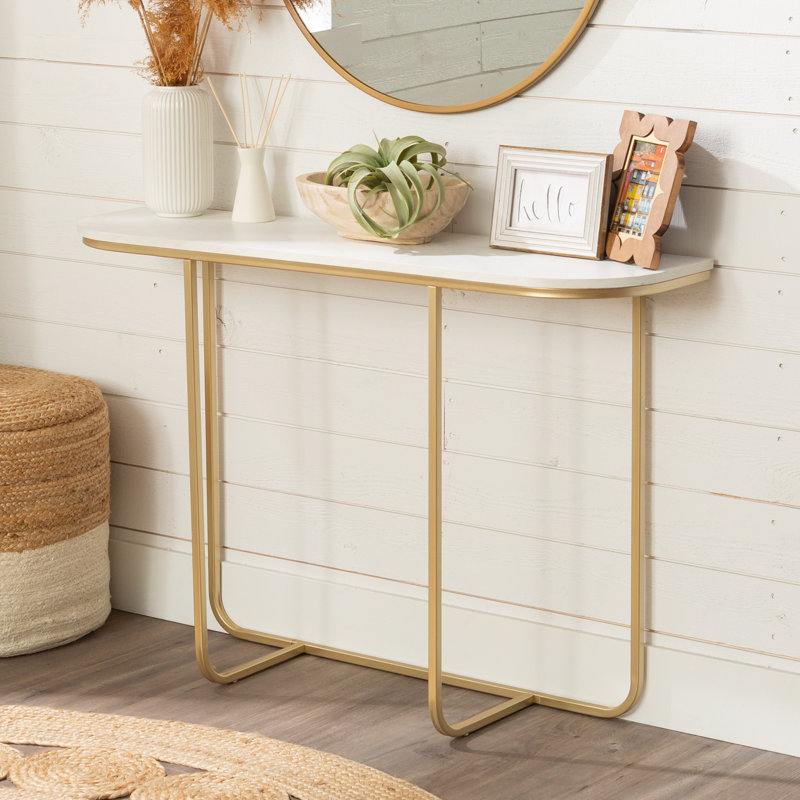 44'' Console Table, Gold, Faux White Marble