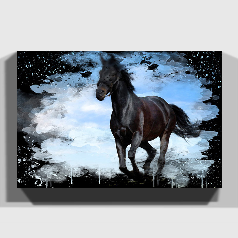 Black Horse Running - Wrapped Canvas, 50cm H x 76cm W