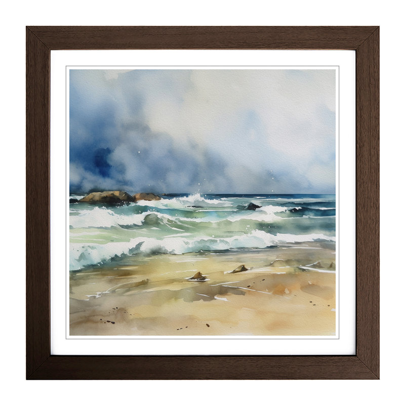 Beach Watercolour No.2 Framed Print, Walnut