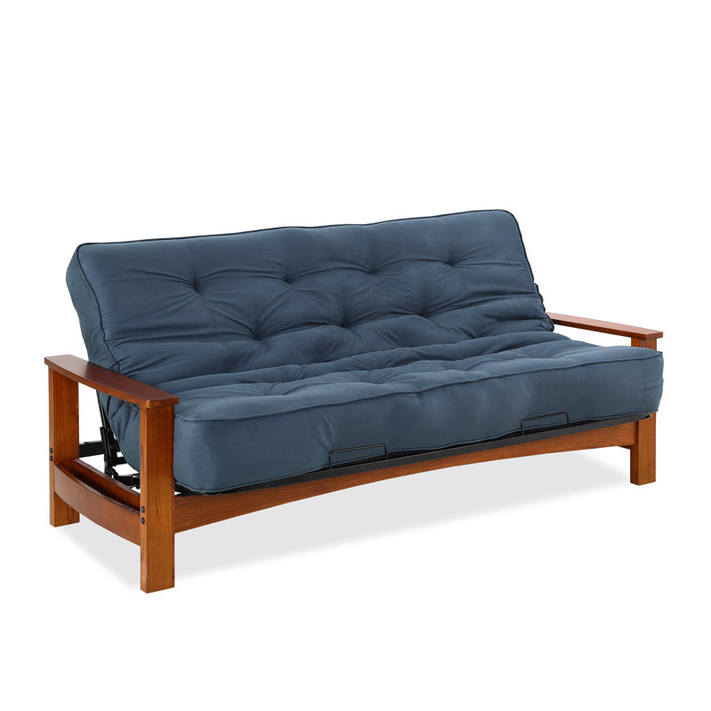 Futon double avec matelas Mccalla, Microfibre bleu minuit