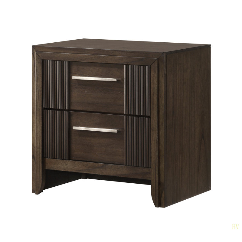 Table de chevet contemporaine à 2 tiroirs 1Pc, Brun