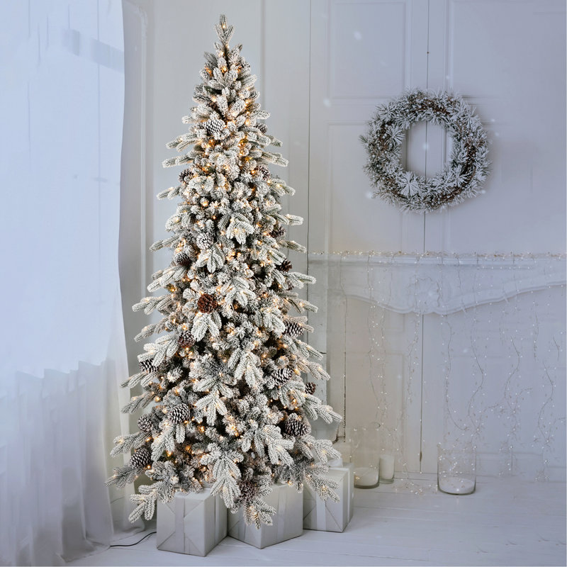 Arbre de Noël enneigé 9 pi, 1250 lumières DEL blanc chaud, 2138 pointes, 52 pin naturel, installation rapide pour les fêtes occupées
