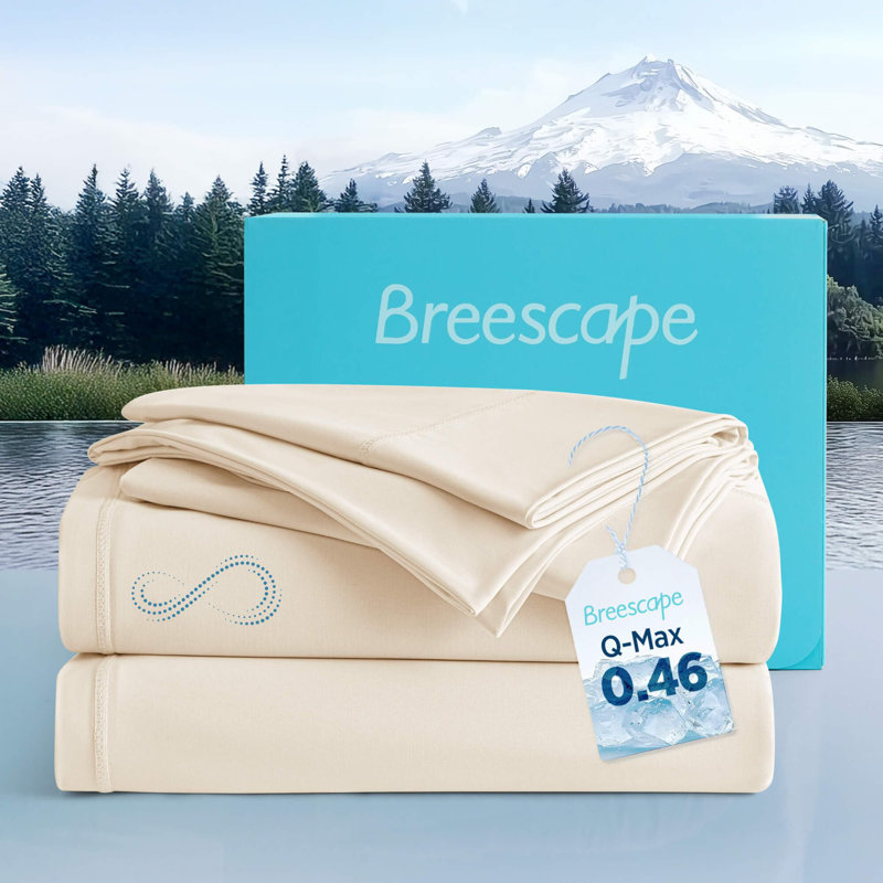 Breescape Cooling Sheet Set For Hot Sleepers And Night Sweats, Ecru, California King Coverlet + 3 Additional Pieces