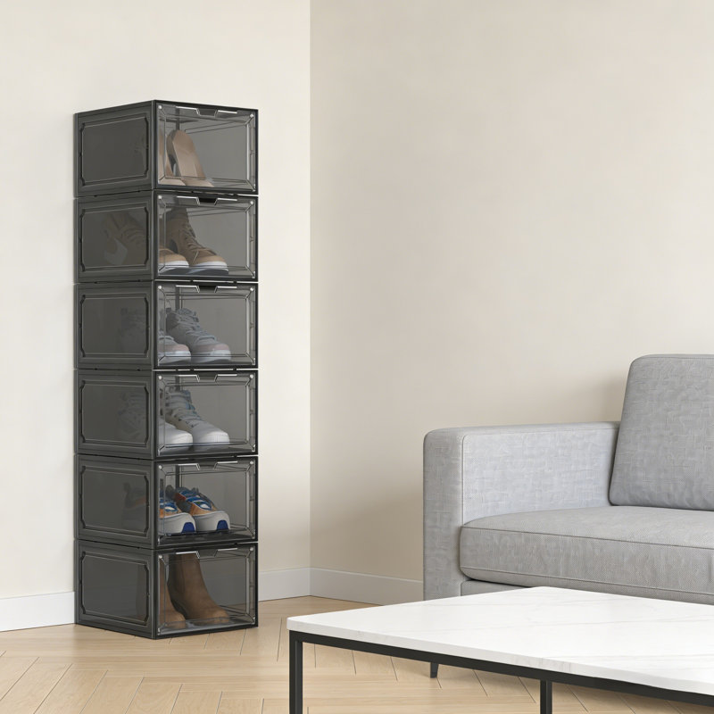 Boîte de 6 présentoirs à chaussures à fermeture magnétique, Noir