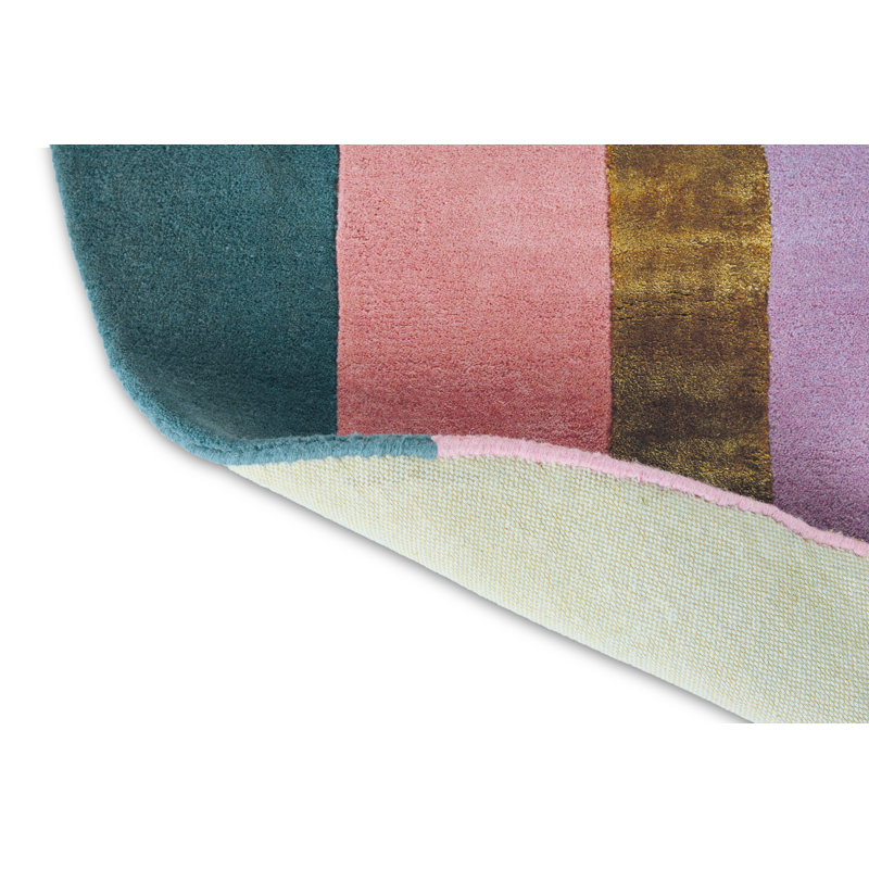 Wool Geometric Area Rug in Teal/Gold/Pink, Novelty 6'7" x 9'2"