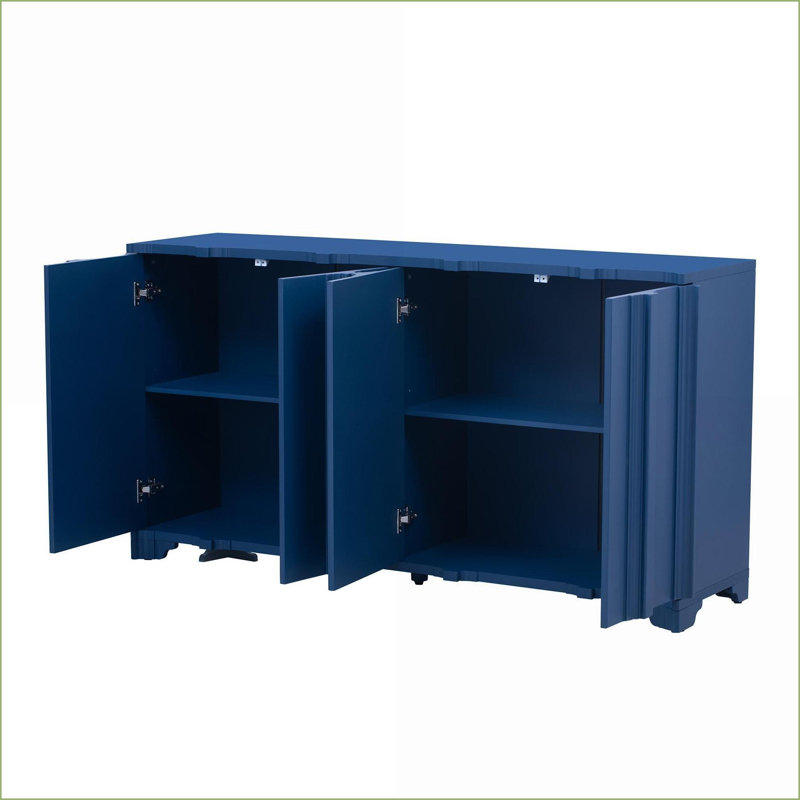 Buffet à 4 portes de conception linéaire moderne, rangement | Panneau de fibres à densité moyenne | Pin, Marine