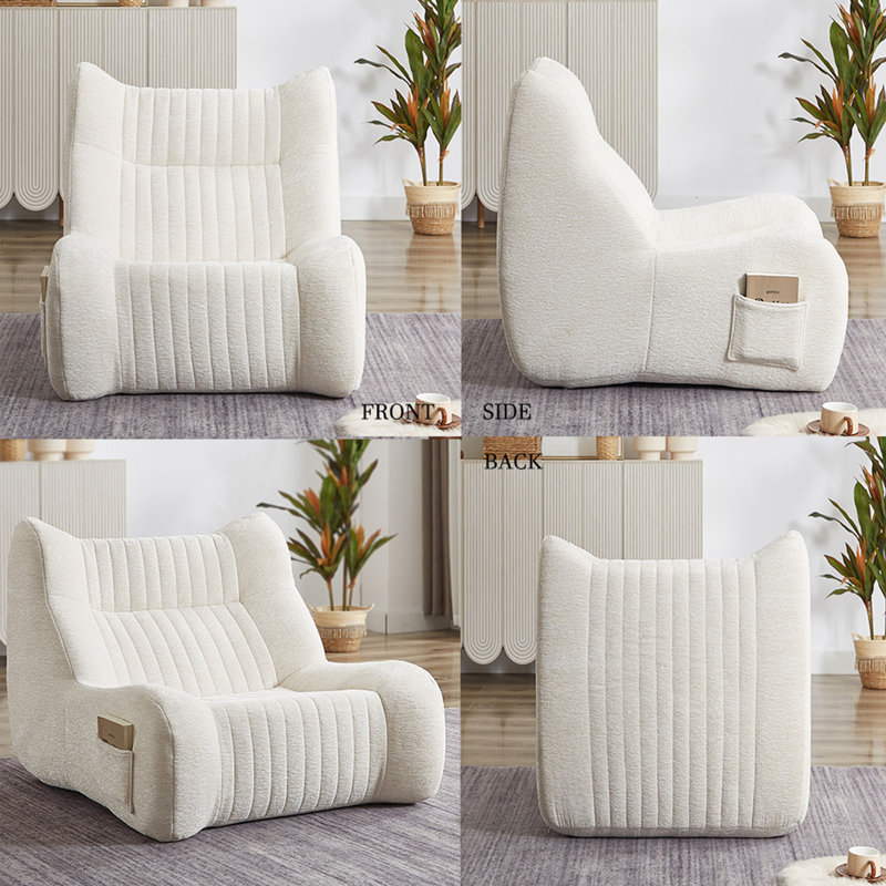 Cloud Lounge Chair – Ultra-Comfy Modular Bean Bag For Reading & Relaxation, White Chenille