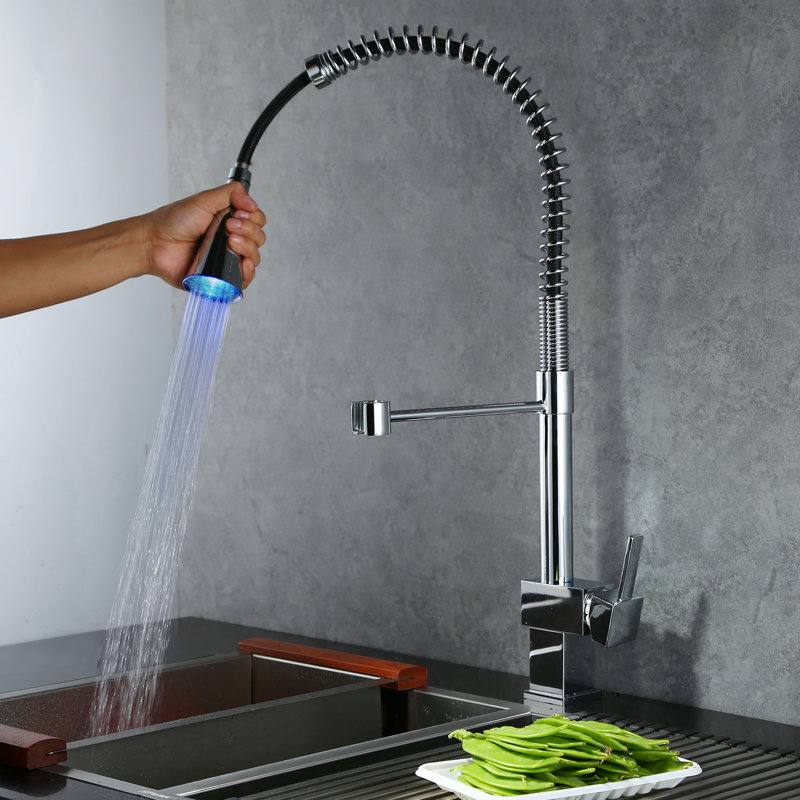 Pull Down Kitchen Faucet with LED ,Single Handle Kitchen Sink Faucet