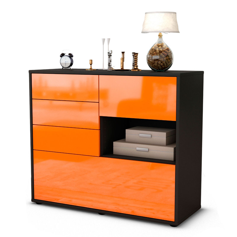 Pulaski 92cm Sideboard, Anthracite/High-gloss orange