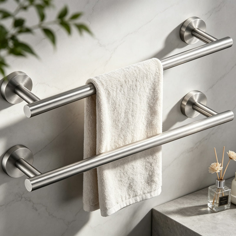 Ensemble de barre à serviettes en nickel brossé - Porte-serviettes mural en acier inoxydable avec finition antirouille - Installation facile pour la salle de bain, la cuisine et le salon - Paquet de 2