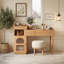 Meuble-lavabo moderne avec tiroirs et armoire | Coiffeuse en bois avec tablettes de rangement ouvertes pour la chambre à coucher, le salon de beauté et le bureau personnel