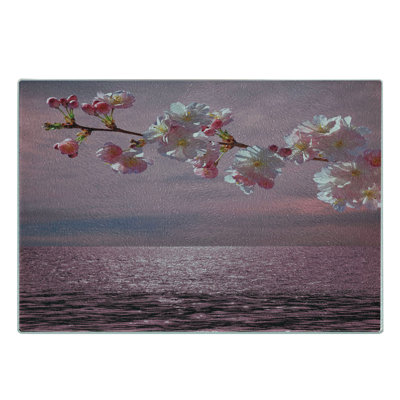 Ambesonne Japanese Tempered Glass Cutting Board Cherry Tree Branch Pink and Pale Pink