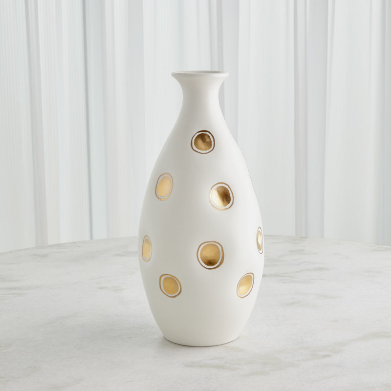 Dimples Handmade Ceramic Table Vase, White/Gold