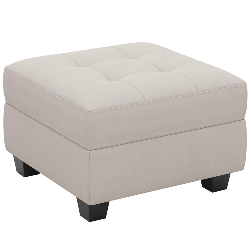 Repose-pieds rembourré en lin et velours Buckleton, Velours beige